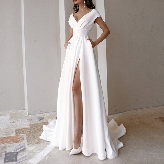 White maxi dress with side slit