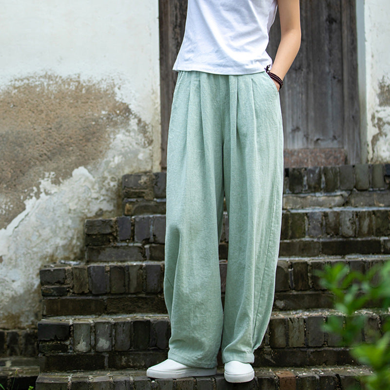 Linen blend loose fit trousers