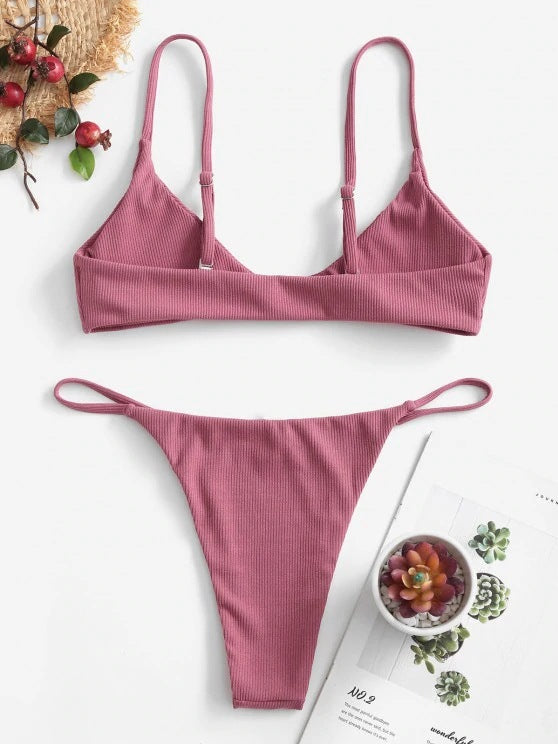 Rib Bikini set with gold hoop trim