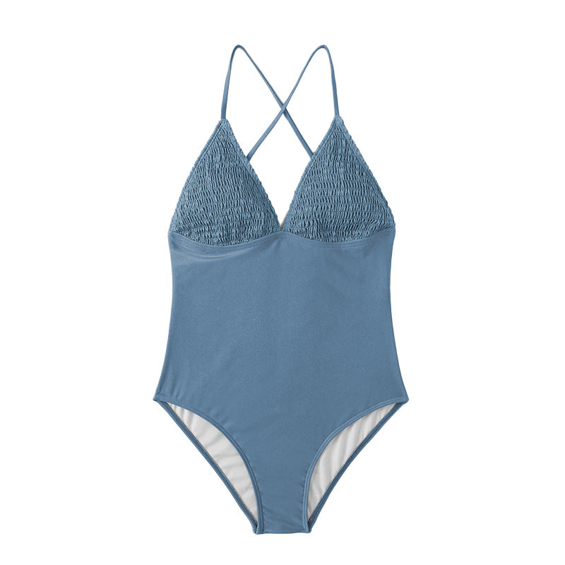 V neck swimsuit with smoking detail