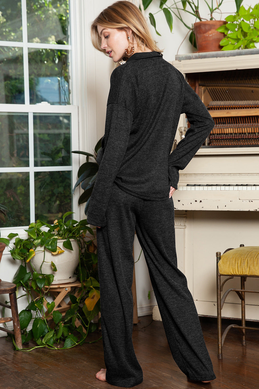 Soft touch knitted rib loungewear set