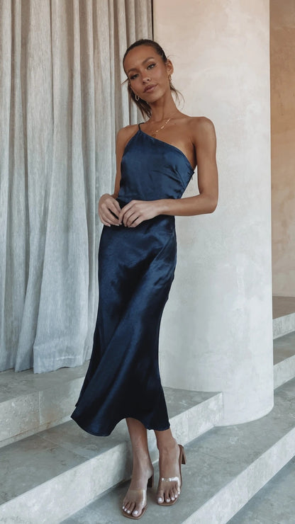 One shoulder satin dress