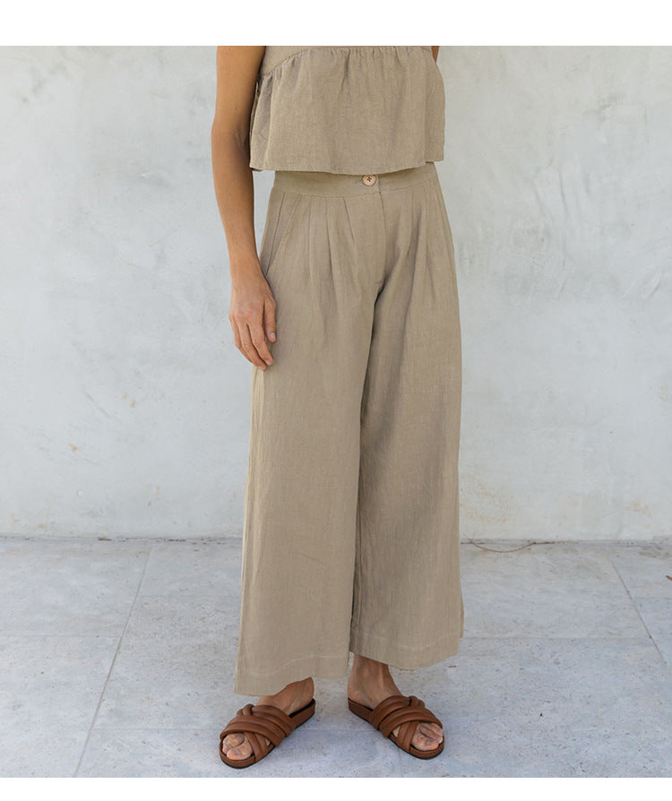 Linen blend wide leg trousers