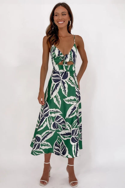 Tropical Floral Print dress with cut out front