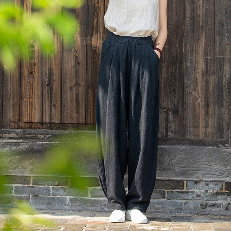 Linen blend loose fit trousers