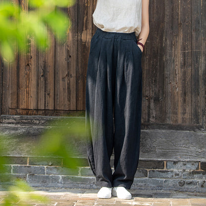 Linen blend loose fit trousers