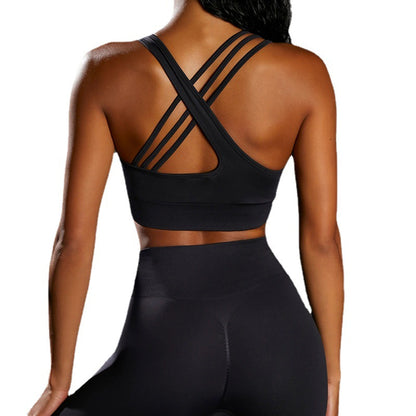 Asymmetric cross back push up sports bra