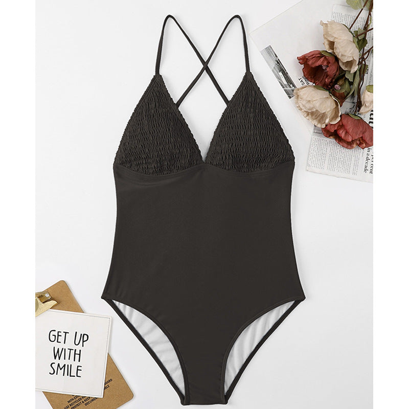 V neck swimsuit with smoking detail