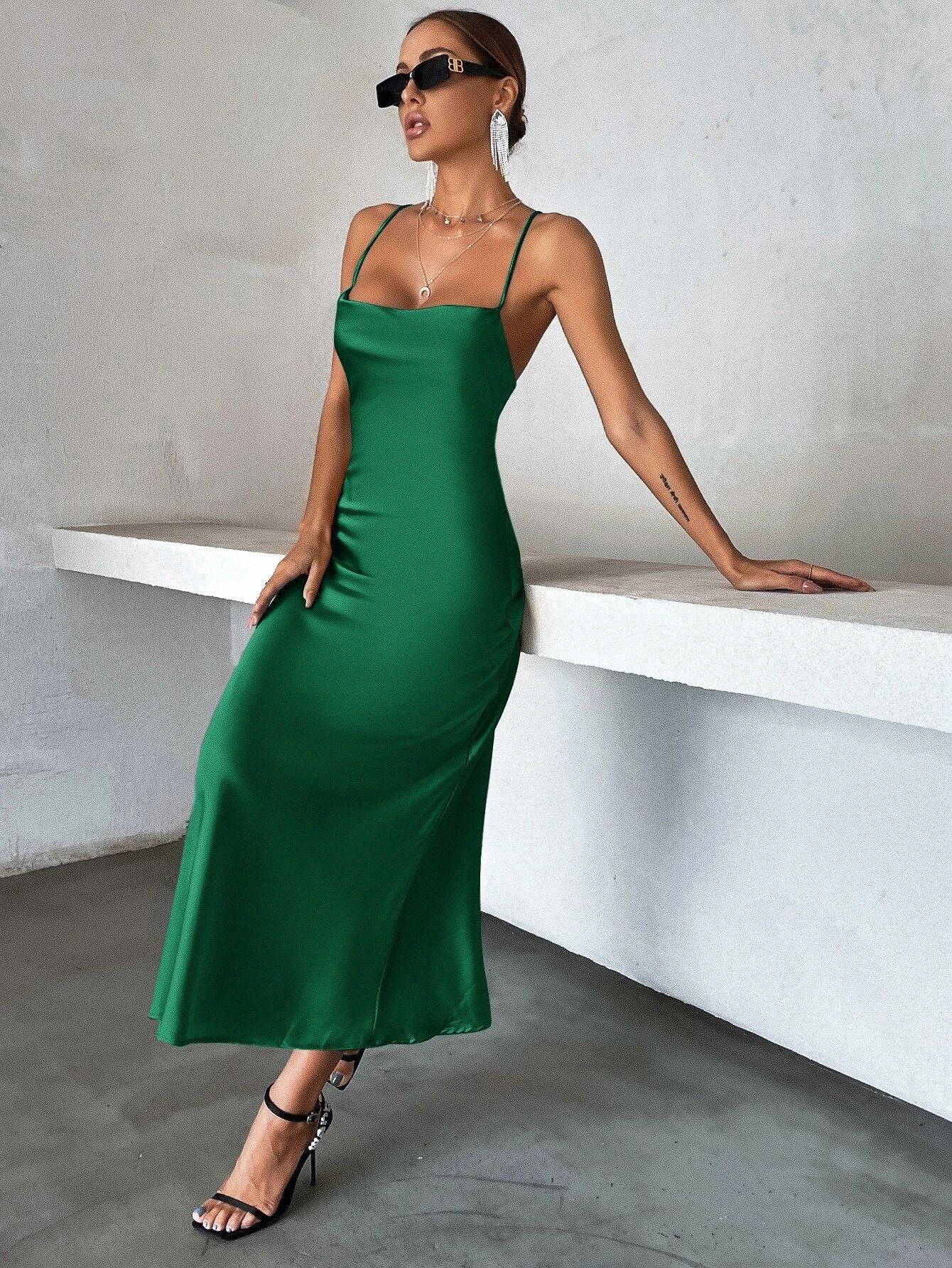 Satin cami maxi dress