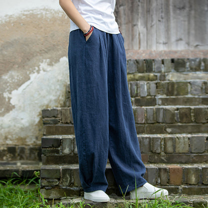 Linen blend loose fit trousers