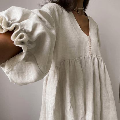 V neck linen blend dress