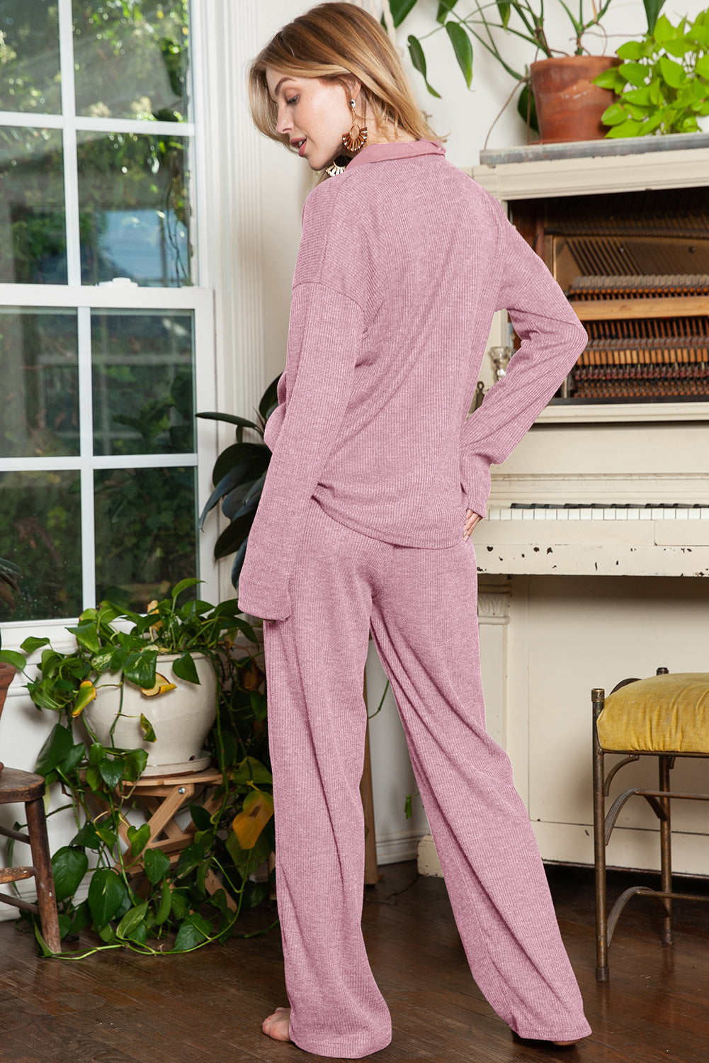 Soft touch knitted rib loungewear set