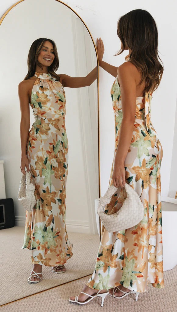 Halter neck printed Maxi Dress