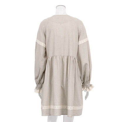 V neck linen blend dress