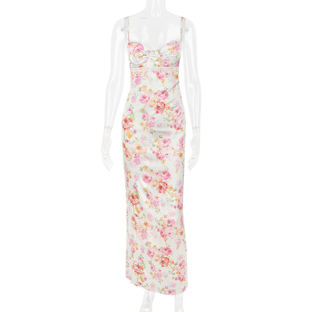 Printed maxi dress with lace trim