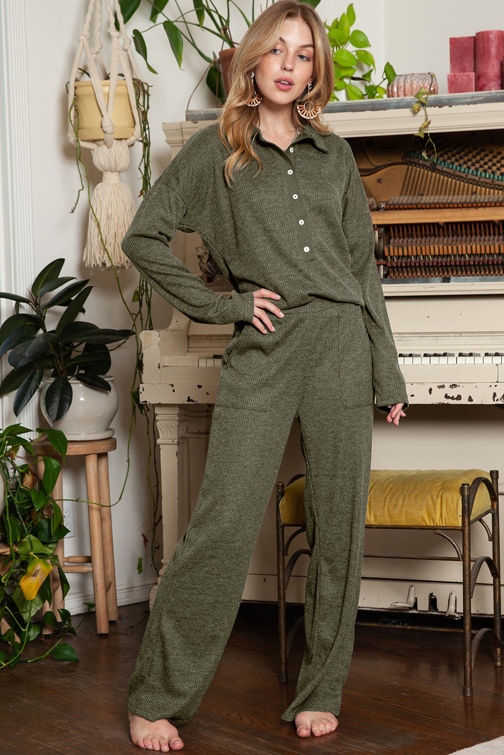 Soft touch knitted rib loungewear set