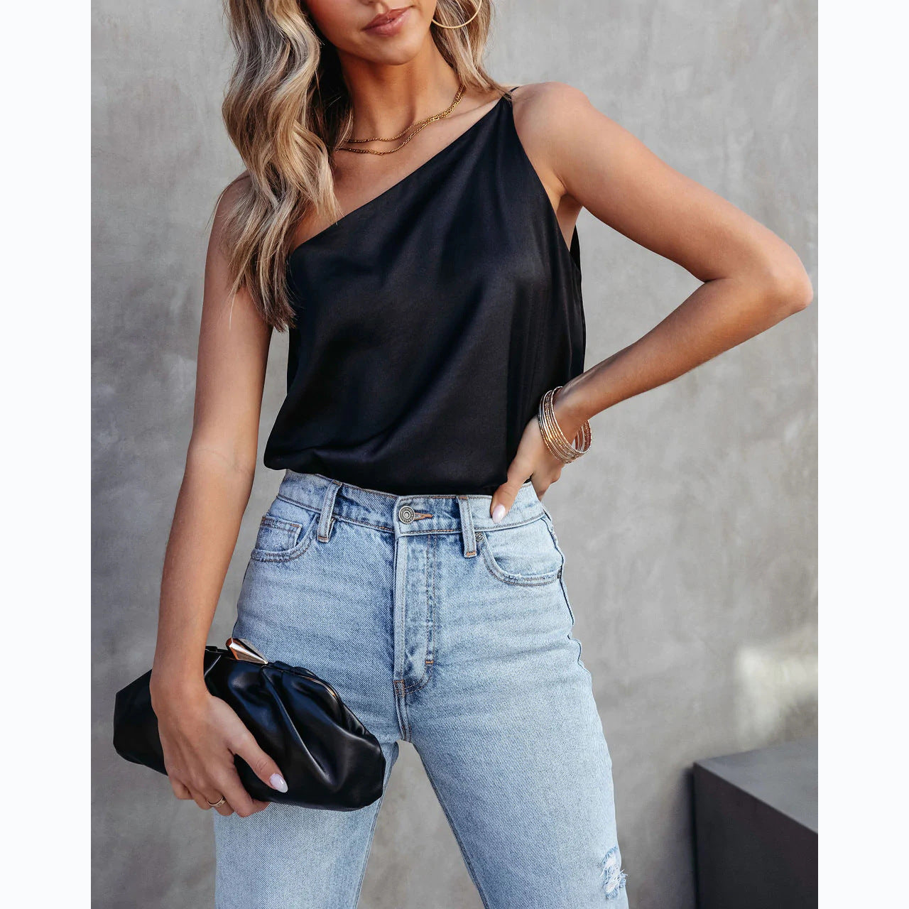 One shoulder satin top