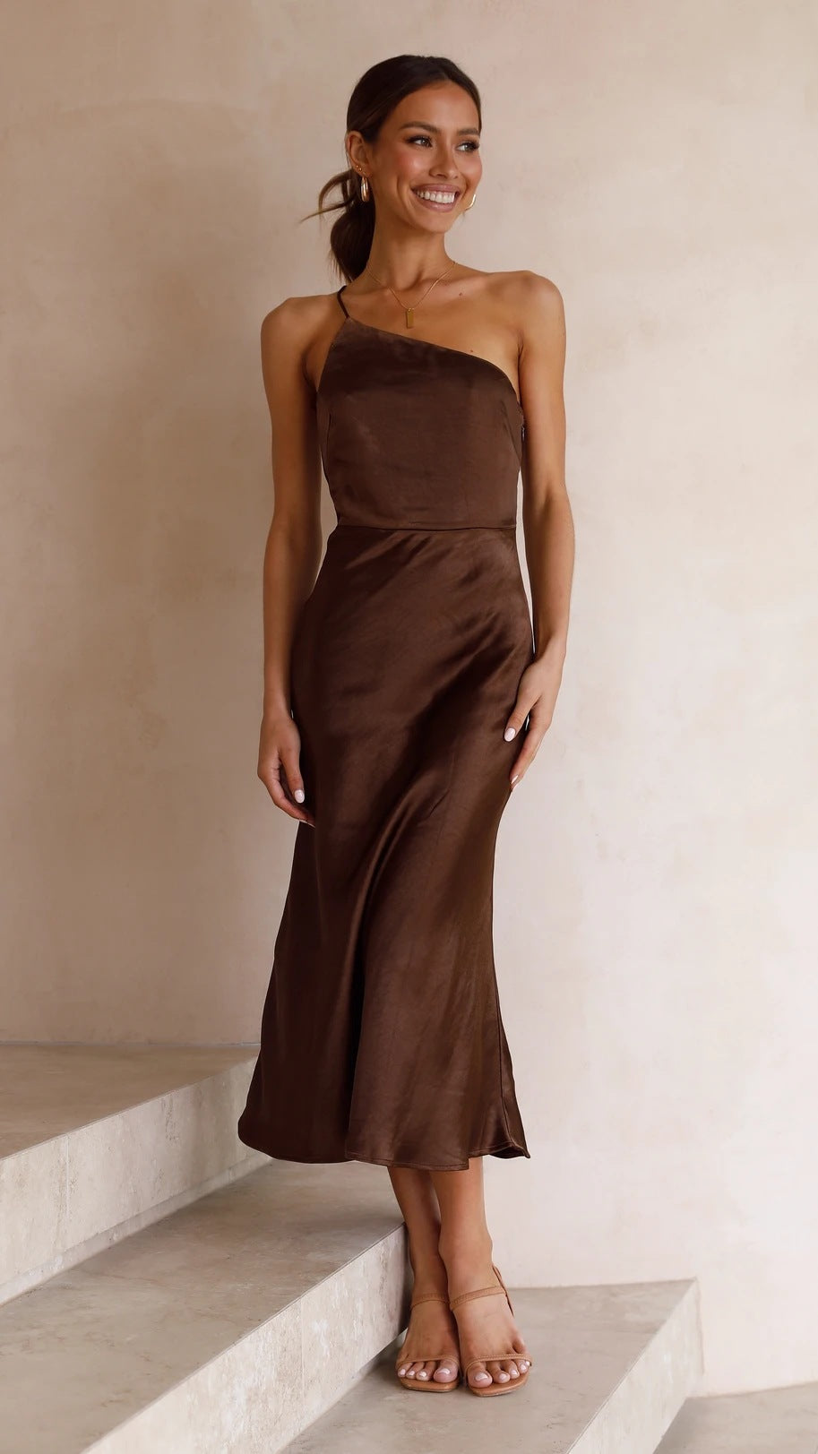 One shoulder satin dress