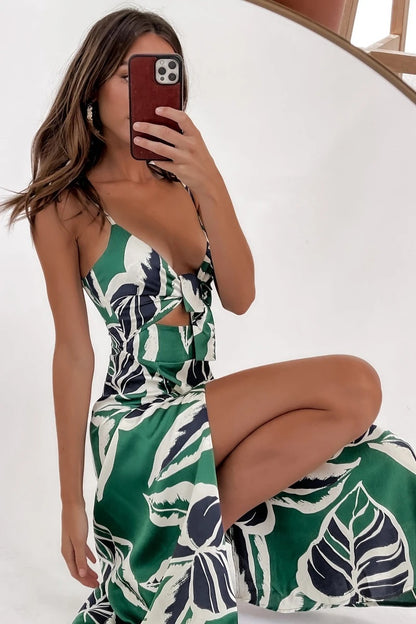 Tropical Floral Print dress with cut out front