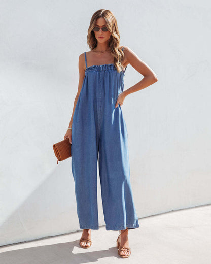 Denim loose fit jumpsuit