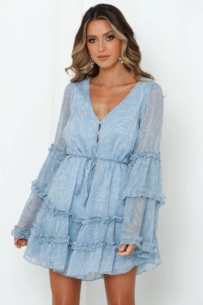 Printed full sleeve chiffon dress