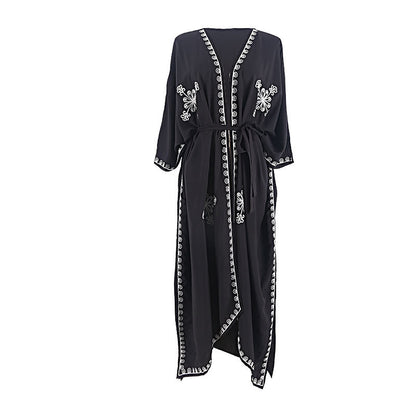 Embroidered beach kimono