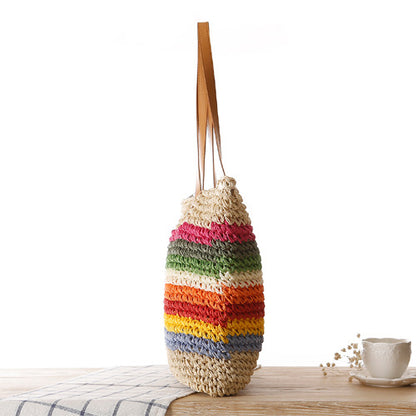 Rainbow Straw Beach Bag