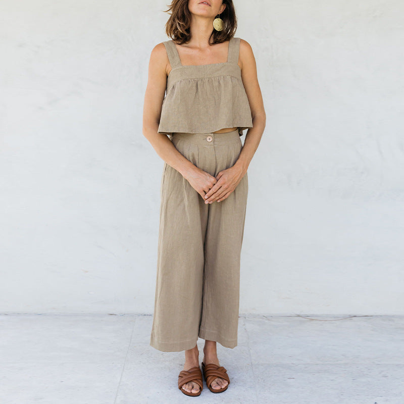 Linen blend wide leg trousers