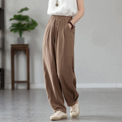 Linen blend loose fit trousers