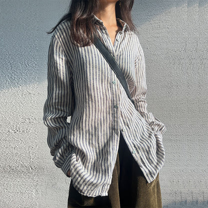 Printed Linen stripe shirt