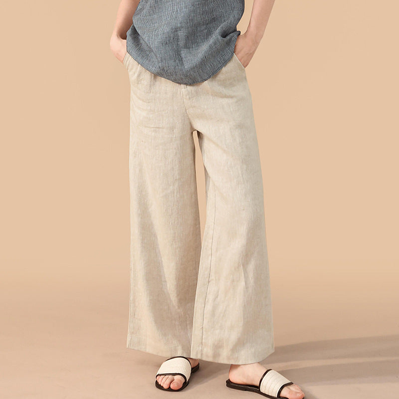 Linen blend straight leg trousers