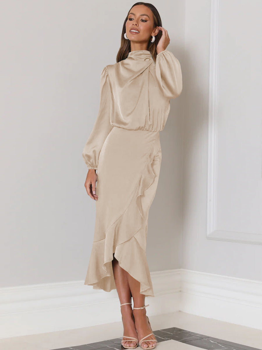 Full sleeve satin dress with ruffles