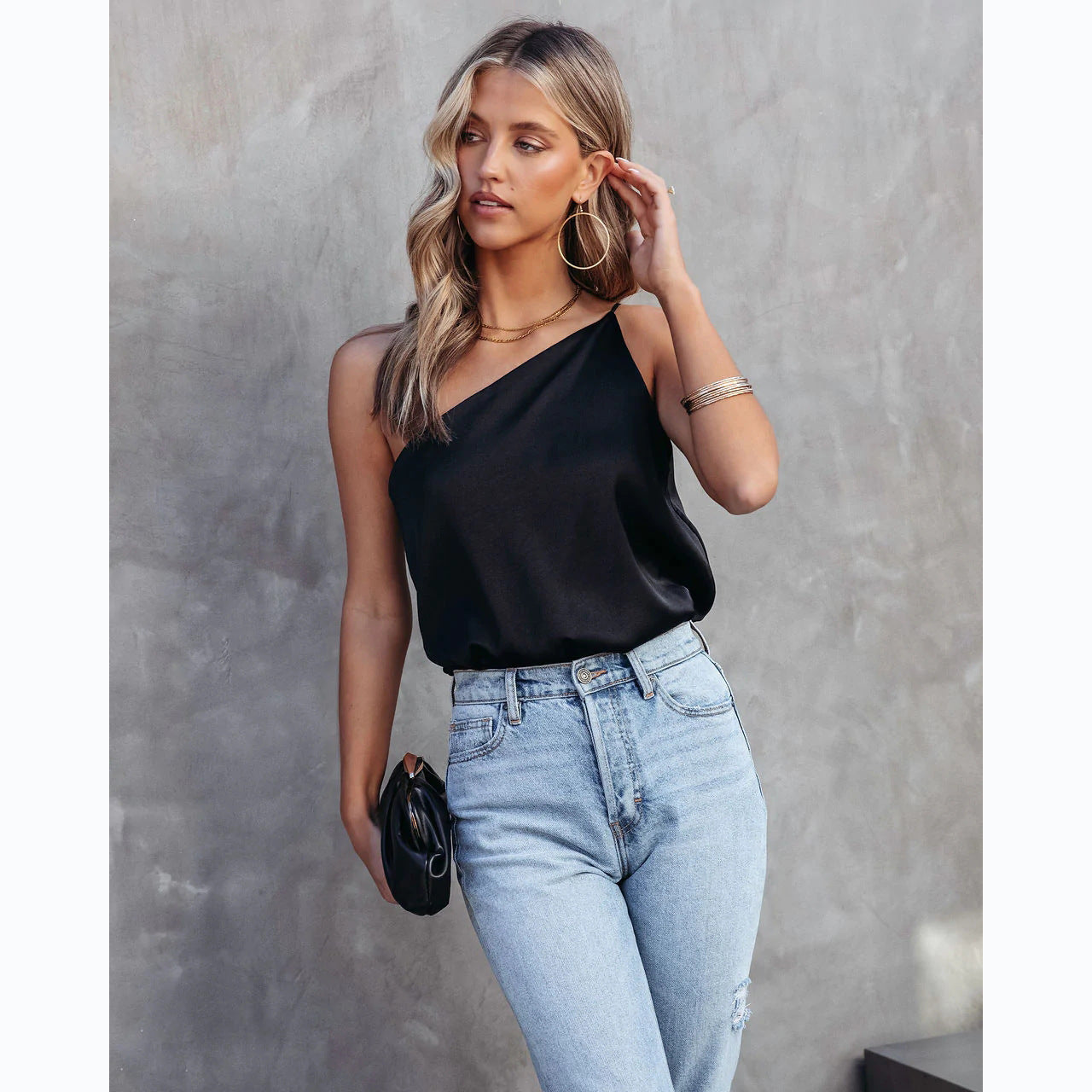 One shoulder satin top