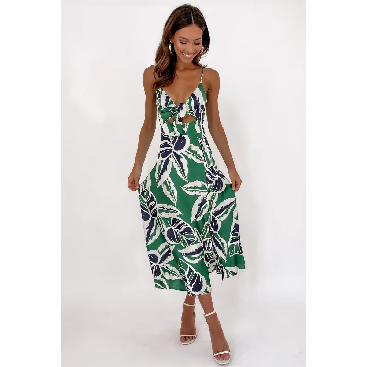 Tropical Floral Print dress with cut out front