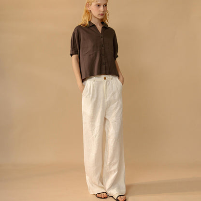 Linen blend straight leg trousers