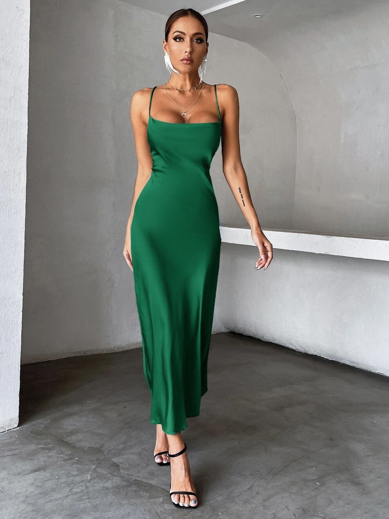 Satin cami maxi dress