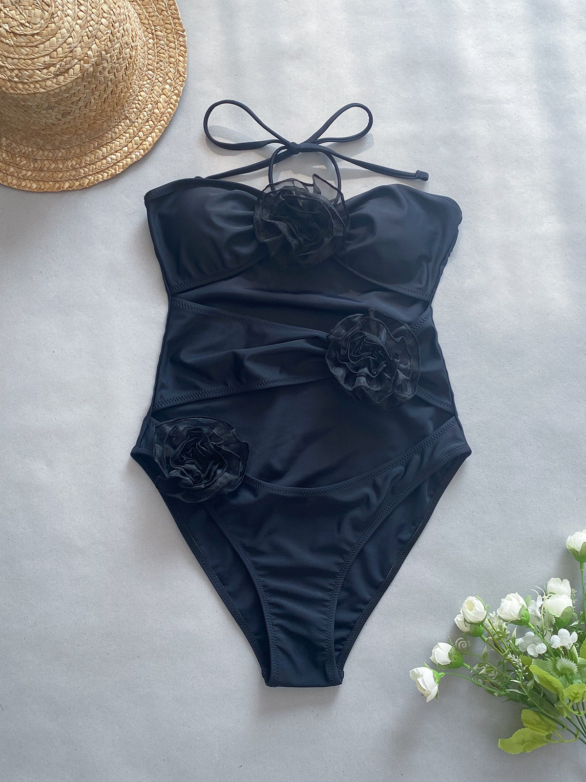 Swimsuit with 3D floral applique