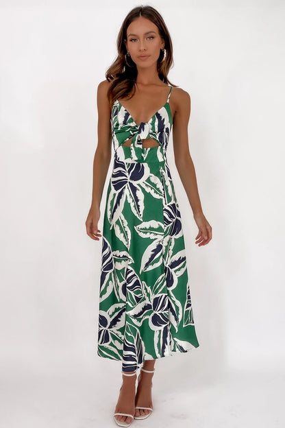 Tropical Floral Print dress with cut out front