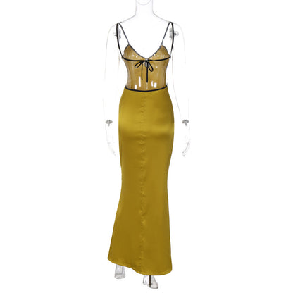 Golden satin maxi dress