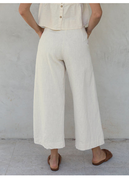 Linen blend wide leg trousers