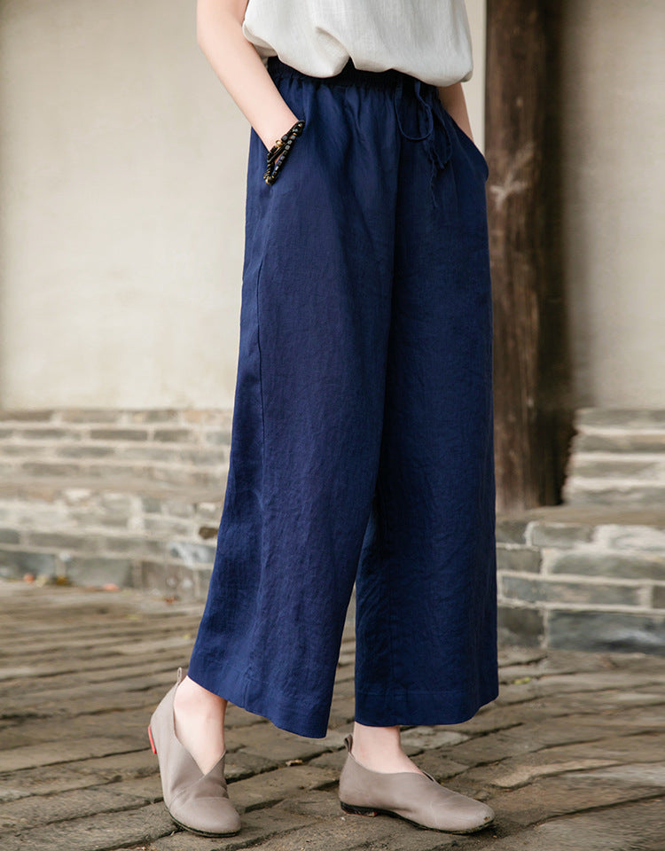 Linen blend wide Leg trousers