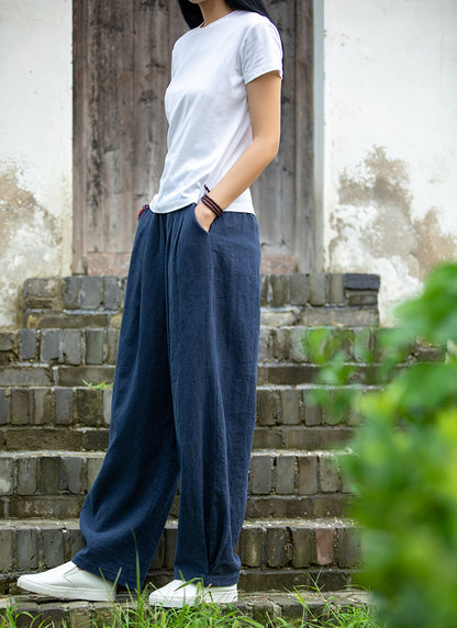 Linen blend loose fit trousers