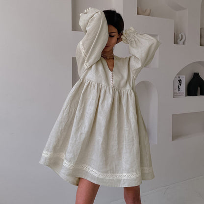 V neck linen blend dress