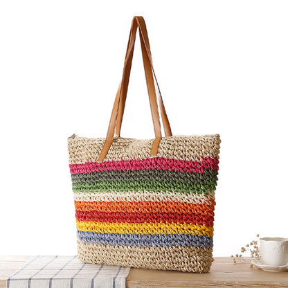 Rainbow Straw Beach Bag