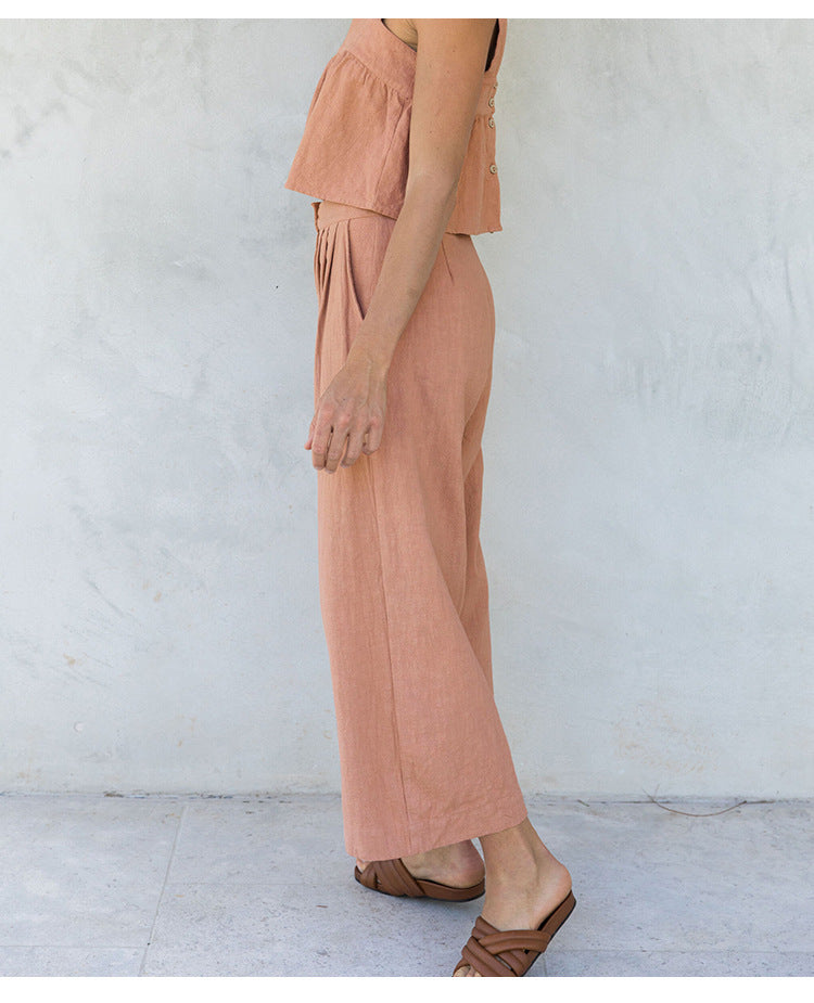 Linen blend wide leg trousers