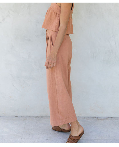 Linen blend wide leg trousers