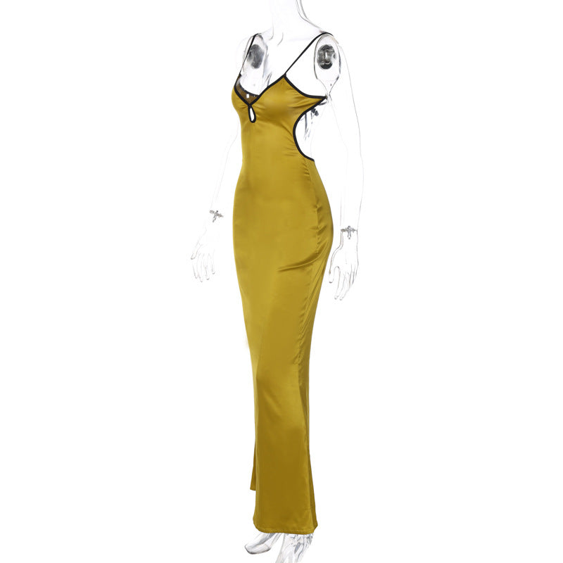 Golden satin maxi dress