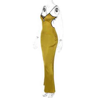 Golden satin maxi dress