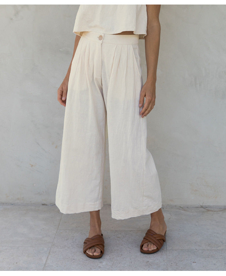 Linen blend wide leg trousers