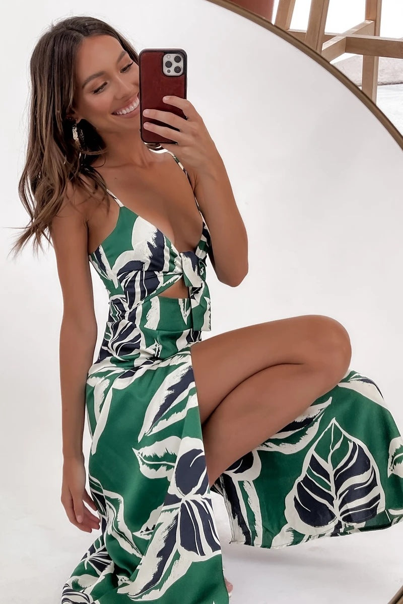 Tropical Floral Print dress with cut out front